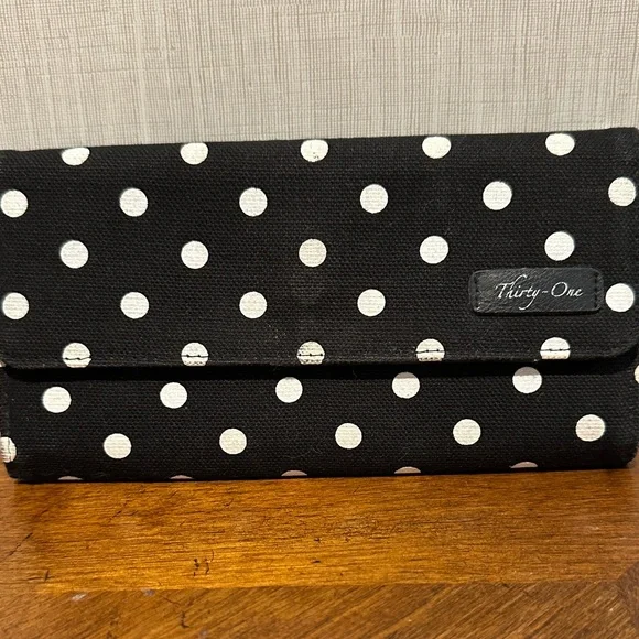 Thirty-One Black Wallet with White Dots - Picture 1 of 11